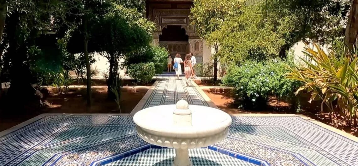 Intricate architecture and colorful tilework inside Bahia Palace in Marrakech, Morocco, featured on a full-day tour from Casablanca Port