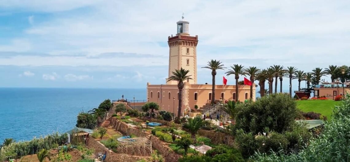 Dramatic cliffs and ocean views at Cape Spartel, where the Atlantic Ocean meets the Mediterranean Sea near Tangier, Morocco
